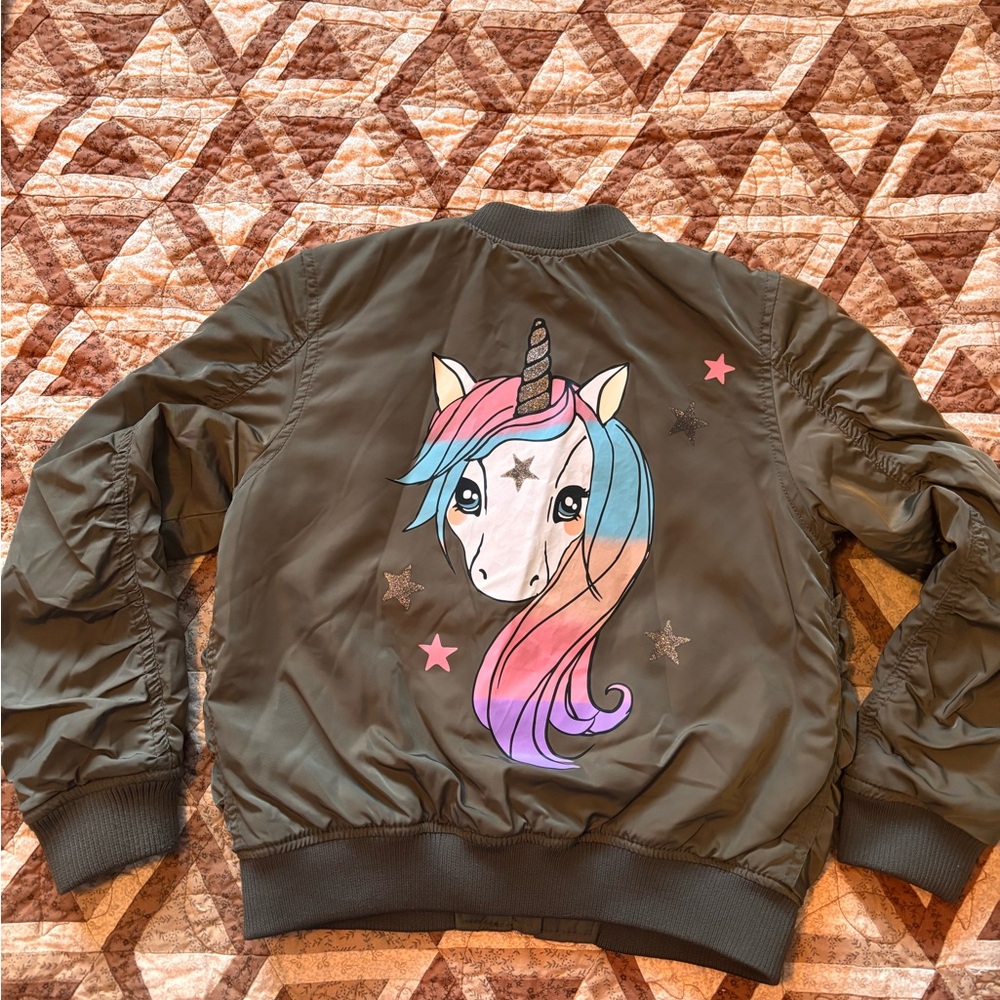 H&M Kids Green Bomber Jacket with Rainbow Patch